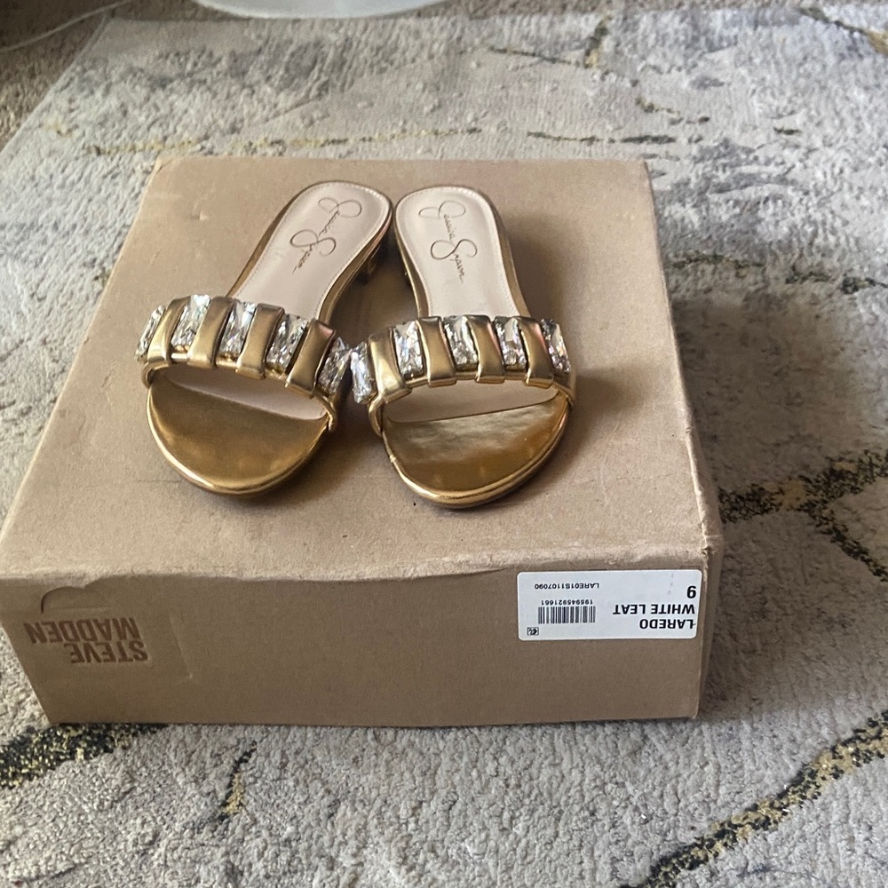 Jessica Simpson Gold Embellished Slide Sandals